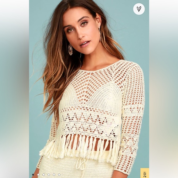 MINKPINK Tops - MINKPINK Henna Cream Crochet Crop Top